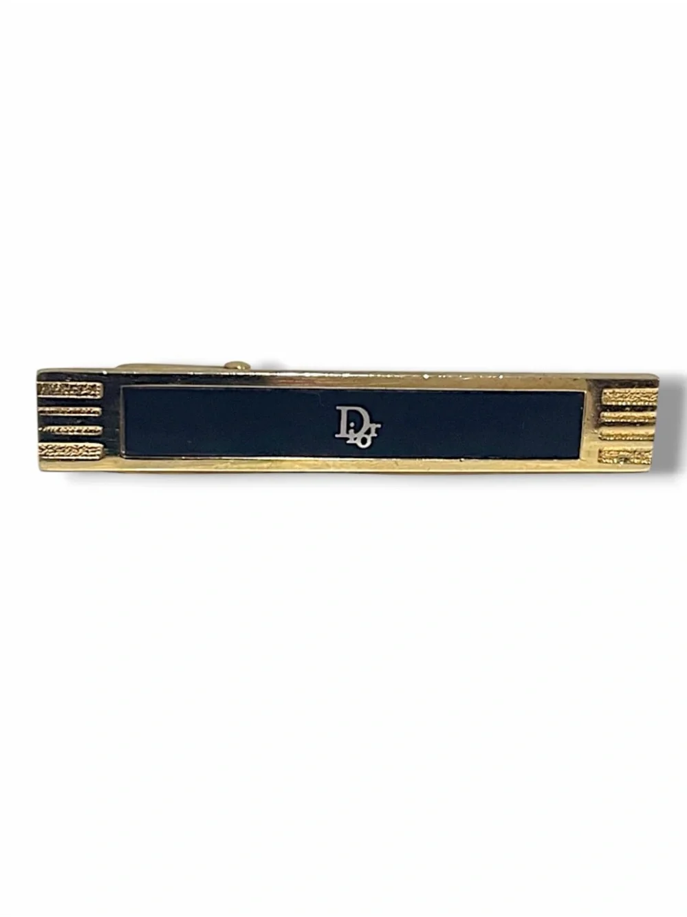 Vintage Christian Dior Monsieur Germany Black Enamel Gold CD Logo Tie Clip Bar